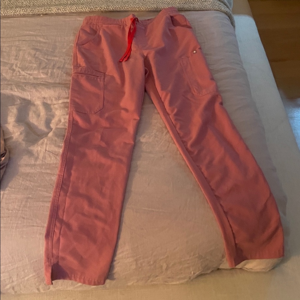 Figs Coral Pants with Red Drawstring